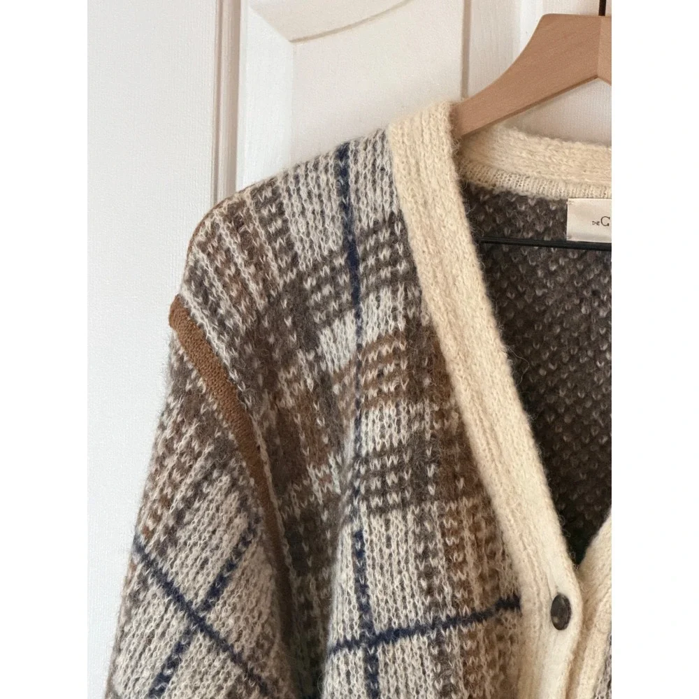 THE GREAT. | Estate Reversible Cardigan 3/Large Toasted Plaid Alpaca Wool Blend - Picture 9 of 15
